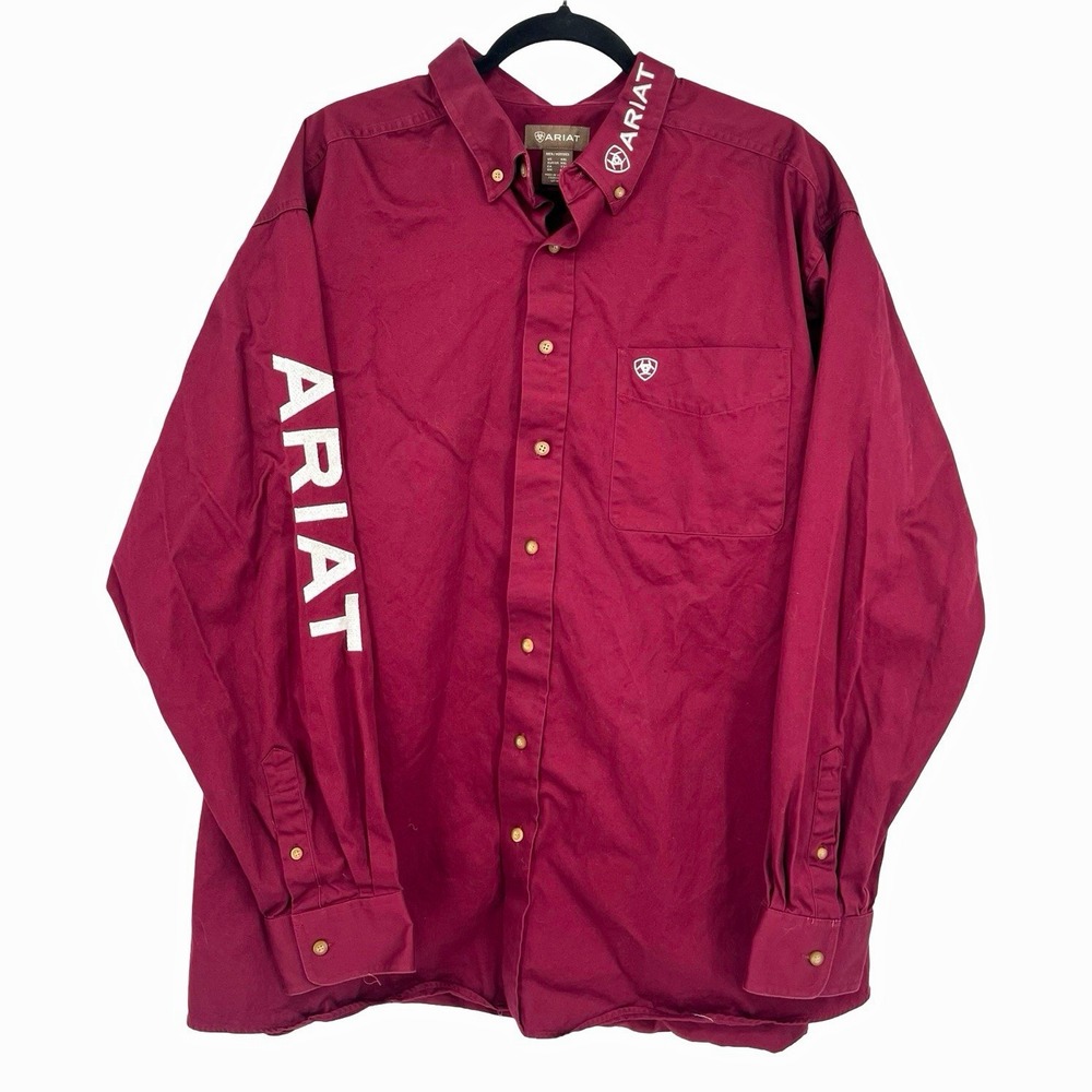 Ariat Men's XXL Team Logo Twill Shirt Burgundy Western Rodeo Cowboy Long Sleeve